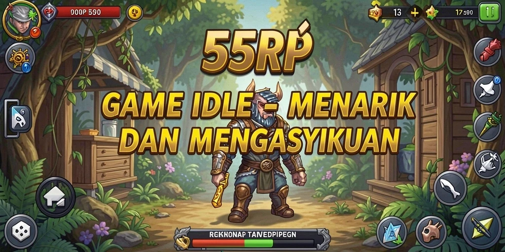 Screenshot gameplay <strong>55RP</strong> menunjukkan kemajuan dalam game Idle yang menarik.