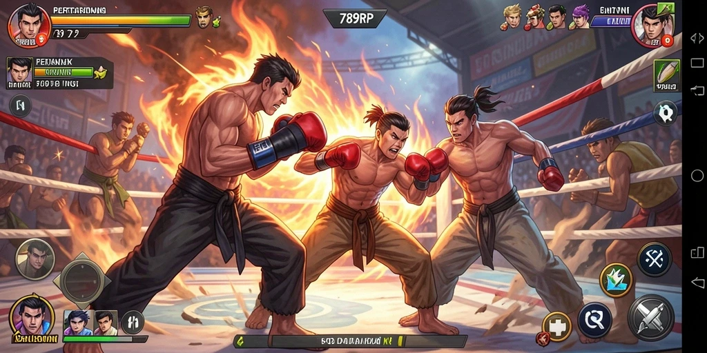 Tangkapan layar gameplay 789RP dengan aksi pertarungan intens.
