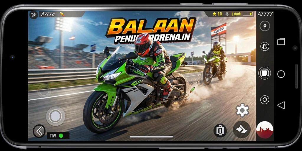 Screenshot gameplay A7777 yang menampilkan balapan motor seru dan mendebarkan.