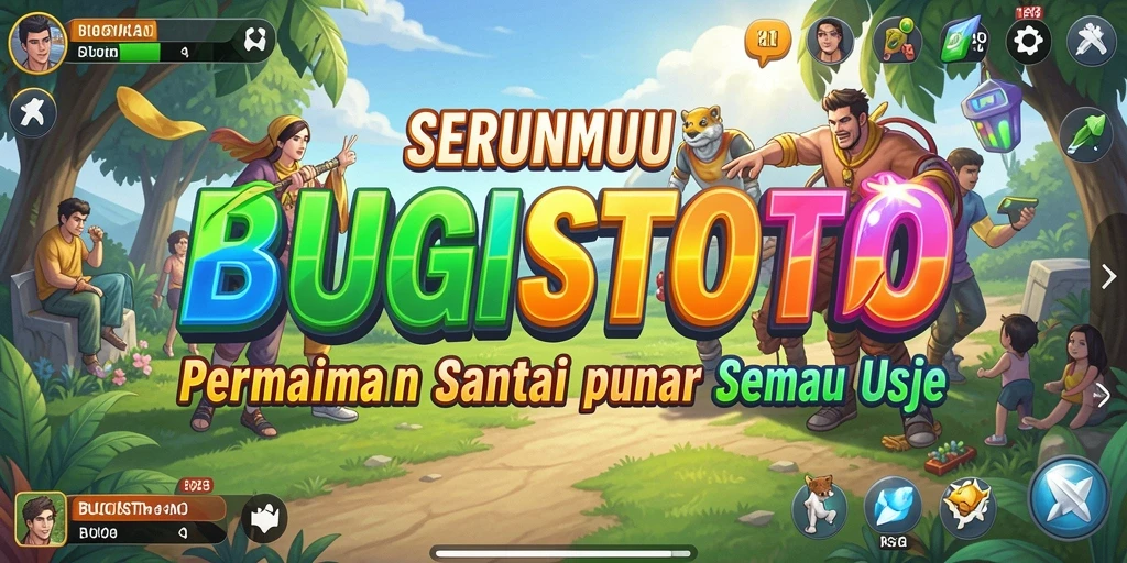 Screenshot utama BUGISTOTO menampilkan gameplay yang menyenangkan dan ceria.
