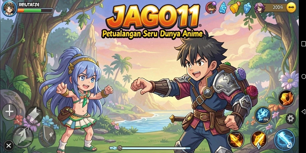 Screenshot JAGO11 menampilkan aksi karakter dalam dunia Anime yang epik.