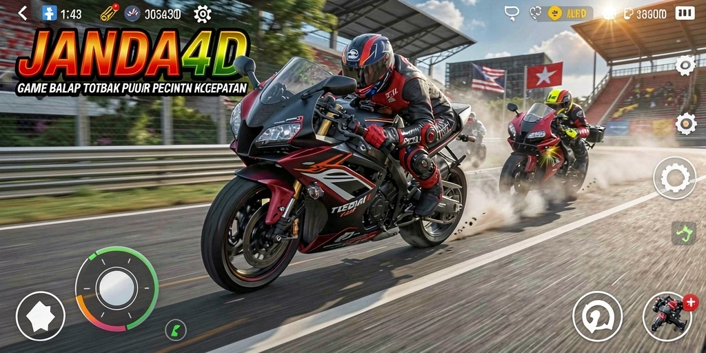 Screenshot gameplay JANDA4D menampilkan aksi balap motor yang mendebarkan di trek.