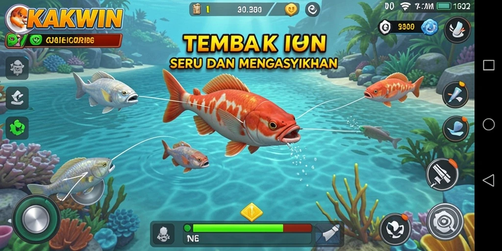 Screenshot KAKWIN menampilkan gameplay seru Tembak Ikan.