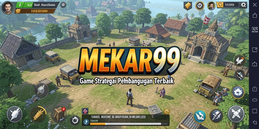 Tampilan gameplay seru MEKAR99 yang menampilkan strategi pembangunan.