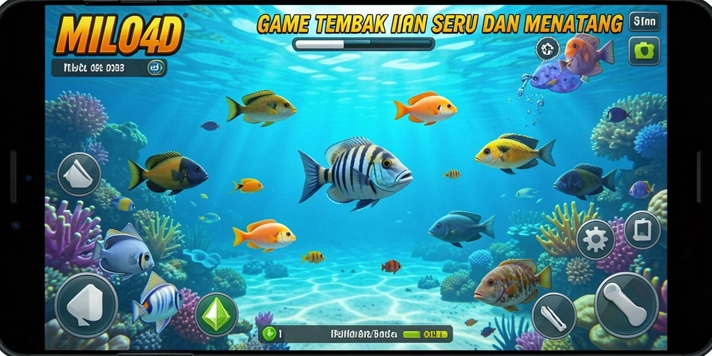 Tampilan gameplay <strong>MILO4D</strong> yang seru dalam menangkap ikan berwarna-warni.