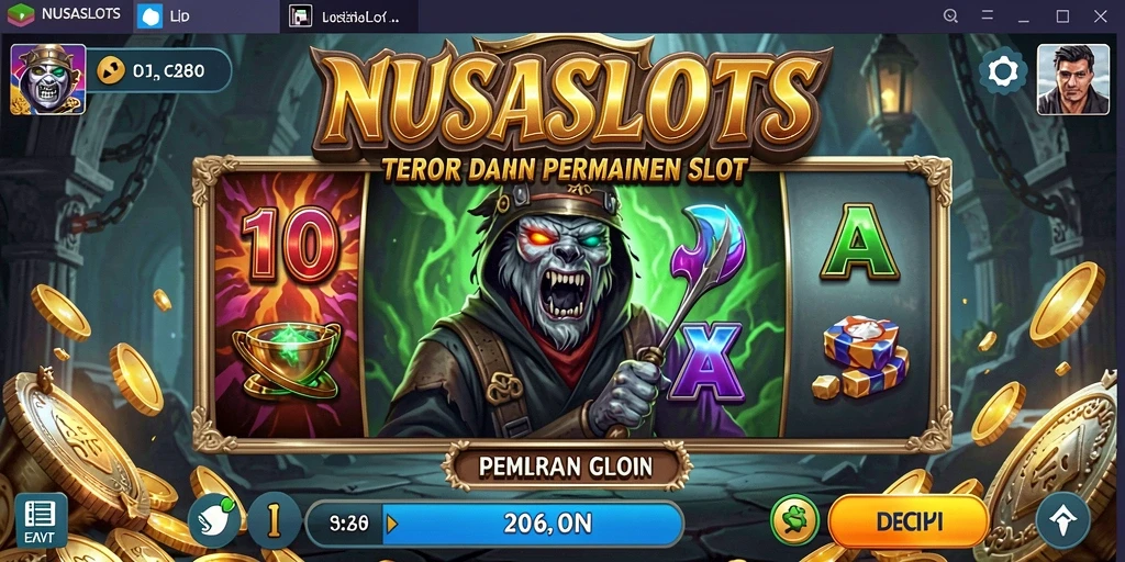 Tampilan gameplay menyeramkan NUSASLOTS dengan simbol horor yang menonjol.