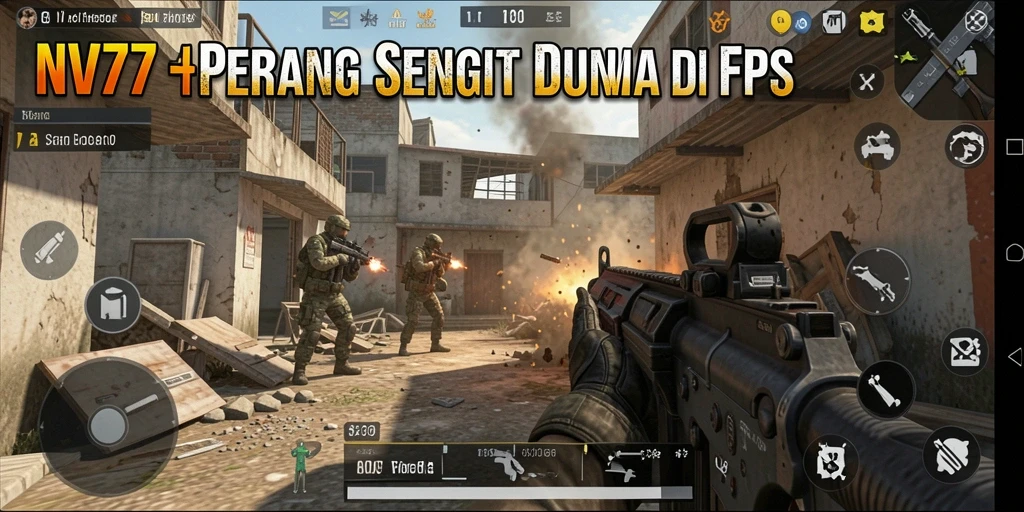 Tangkapan layar gameplay NV77 yang menunjukkan pertempuran FPS yang menegangkan.
