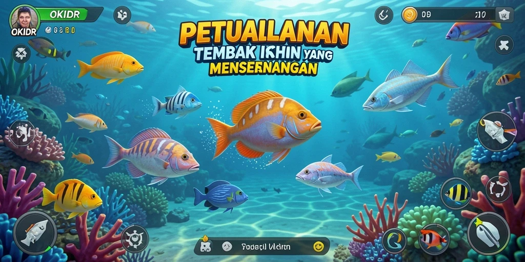 Tangkapan layar dari gameplay Tembak Ikan yang menyenangkan di OKIDR.