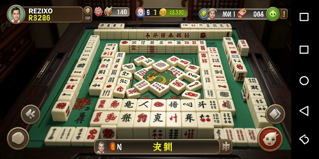 Screenshot gameplay menarik dari REZIXO, menunjukkan aksi Mahjong yang seru.