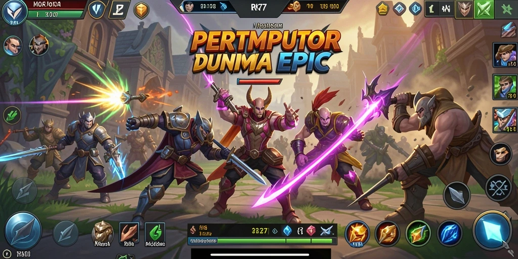 Screenshot dalam permainan MOBA RK77, menampilkan aksi pertempuran yang mendebarkan.