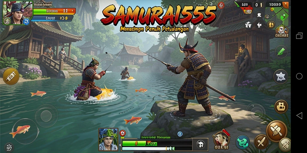 Screenshot gameplay SAMURAI555 menampilkan aksi memancing yang mendebarkan.