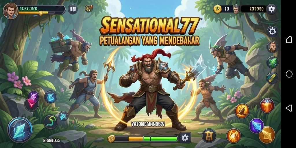Screenshot gameplay <strong>SENSATIONAL77</strong> menunjukkan aksi petualangan yang mendebarkan.