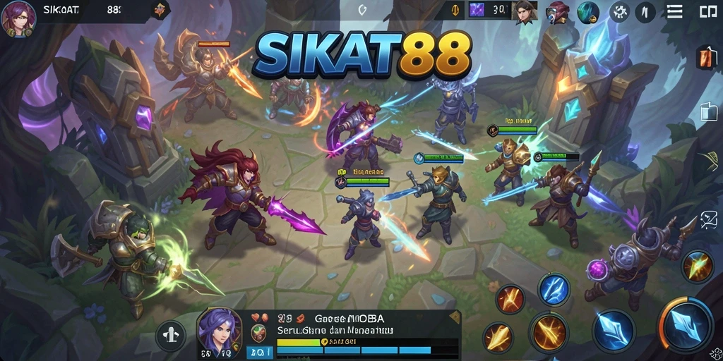 Tangkapan layar SIKAT88 menampilkan pertempuran seru di arena MOBA.