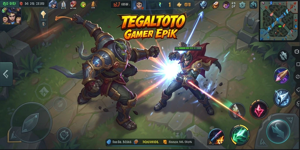 Tampilan gameplay seru di TEGALTOTO dengan pertempuran sengit antar tim.