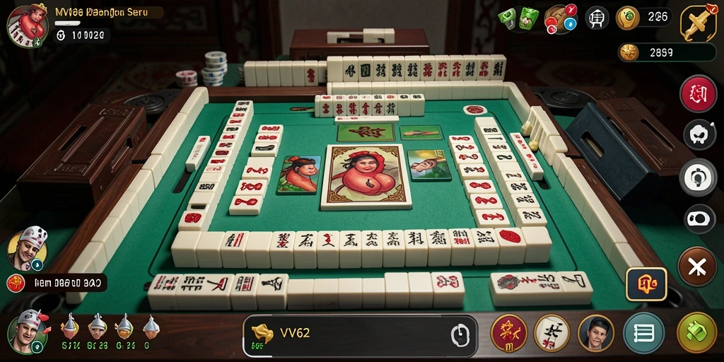 Tangkapan layar gameplay VV62 menampilkan aksi Mahjong yang seru.
